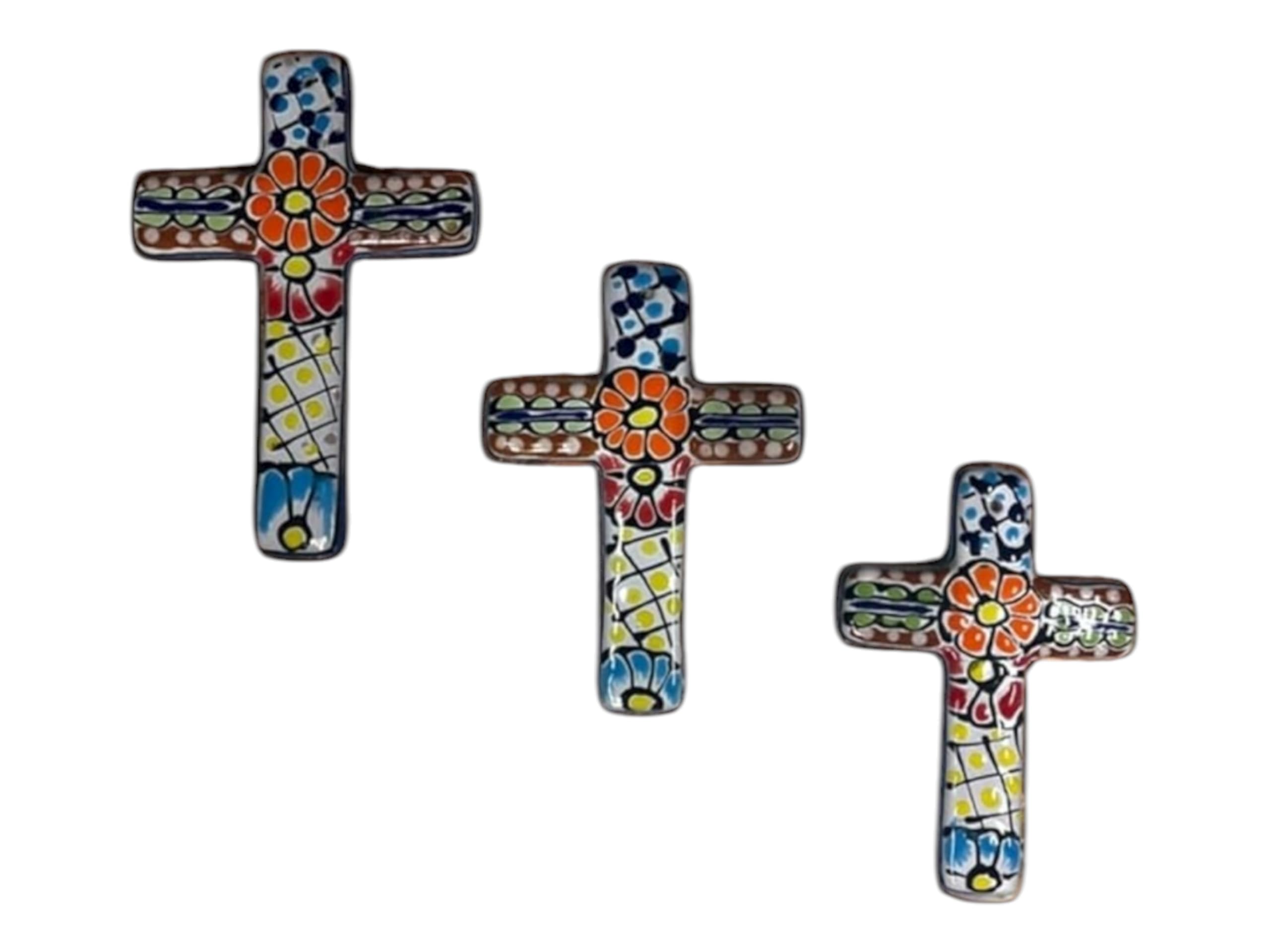 Talavera Crosses Set of 3 hand-painted Mexican pottery wall decor