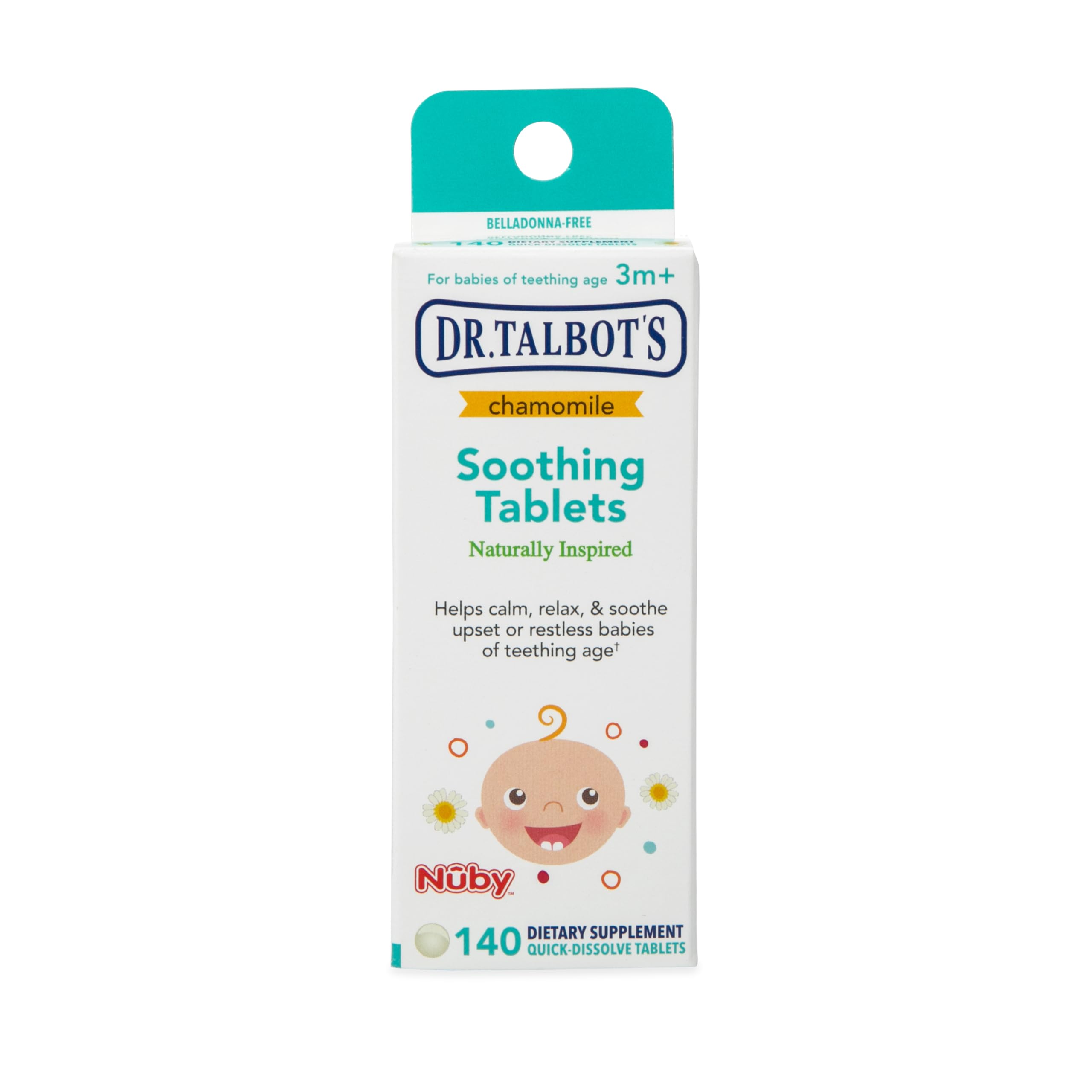 Chamomile tablets for babies 140 count packaging Dr Talbot's