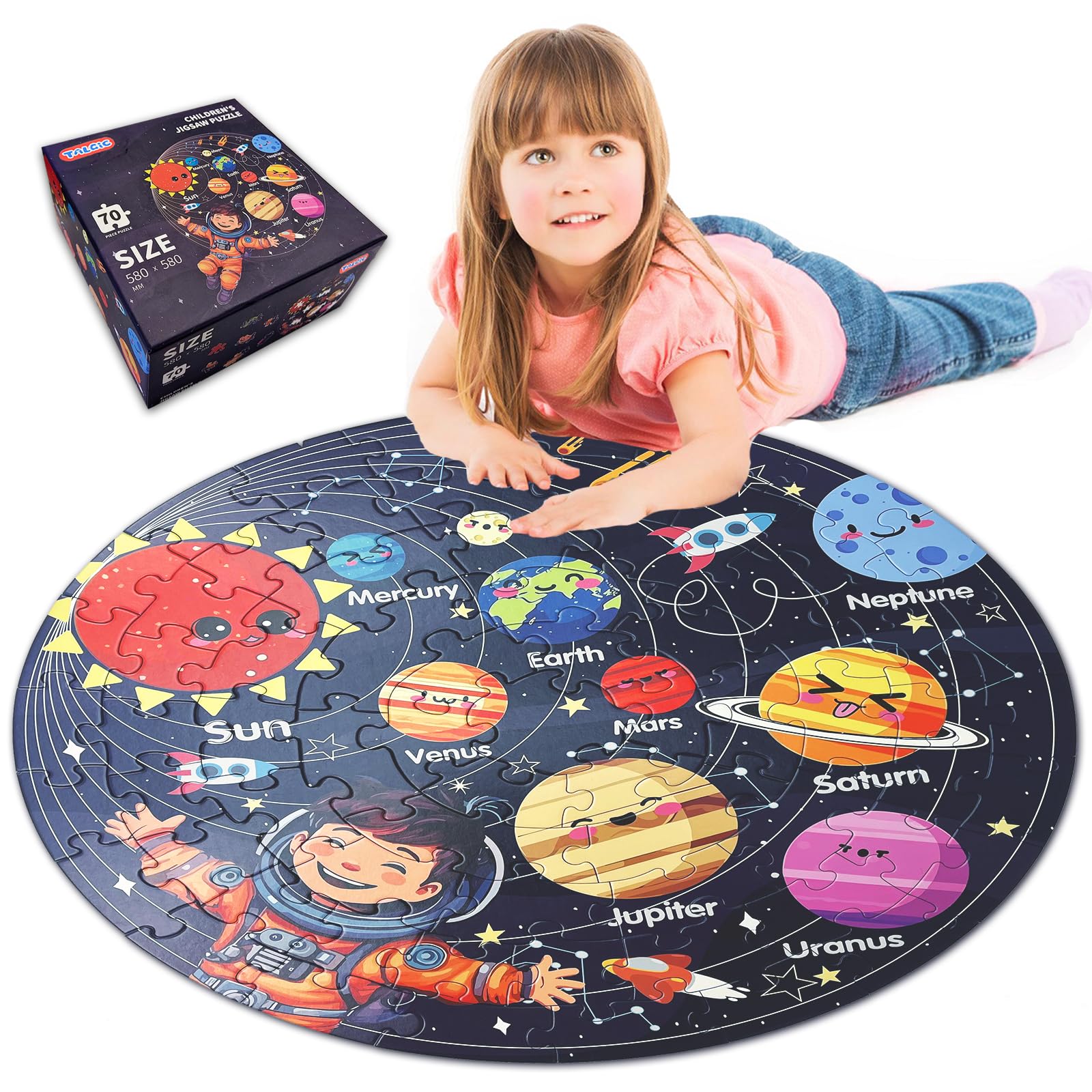 TALGIC Jumbo Floor Puzzle round 70 piece solar system for kids