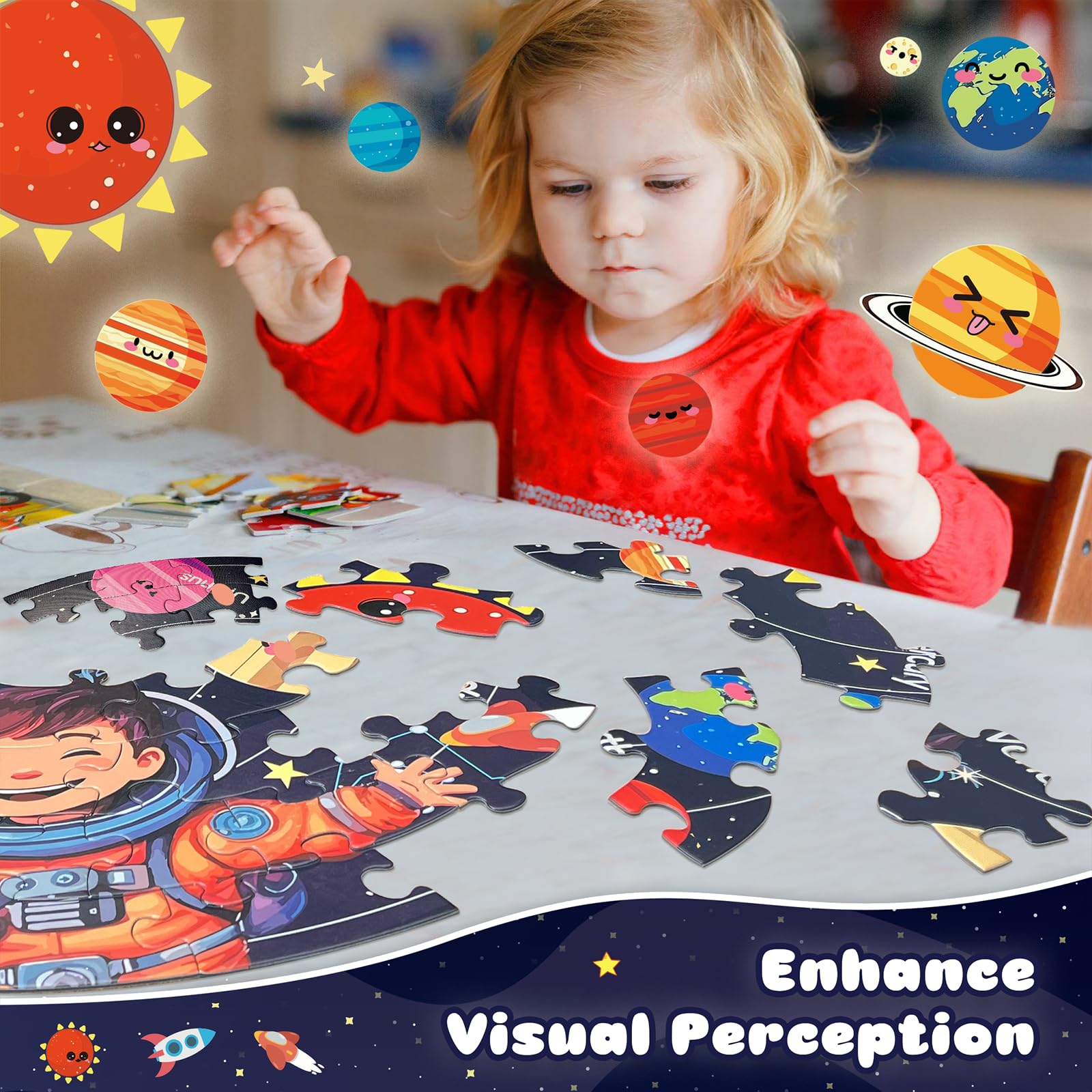 TALGIC round jigsaw puzzle featuring planets and space