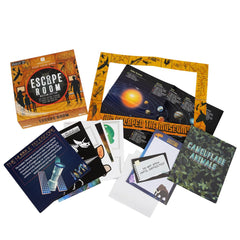 Contents include instruction booklet puzzles props cipher notepad tracing paper photo booth frame