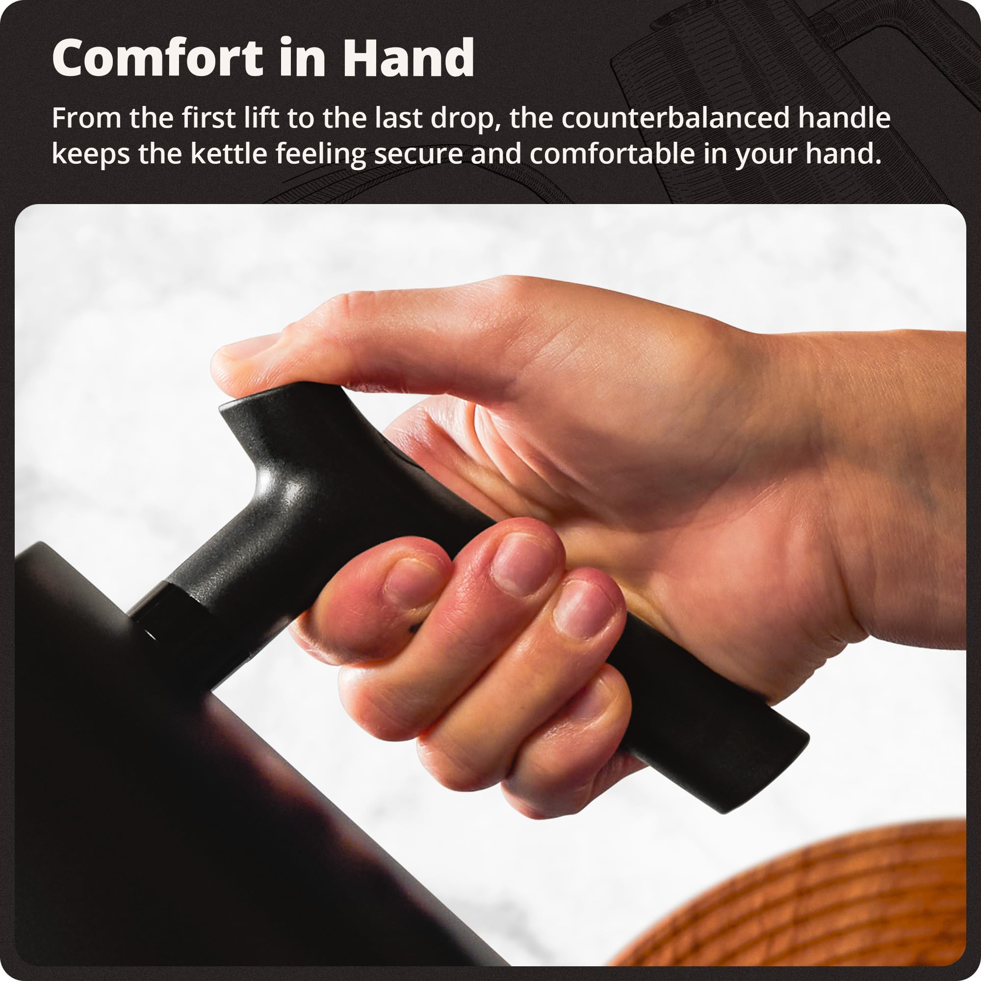 Counterbalanced handle for precise pours
