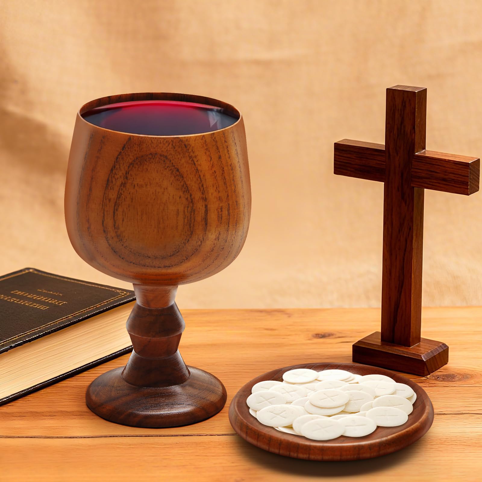 Vintage style wooden chalice suitable for church ceremony