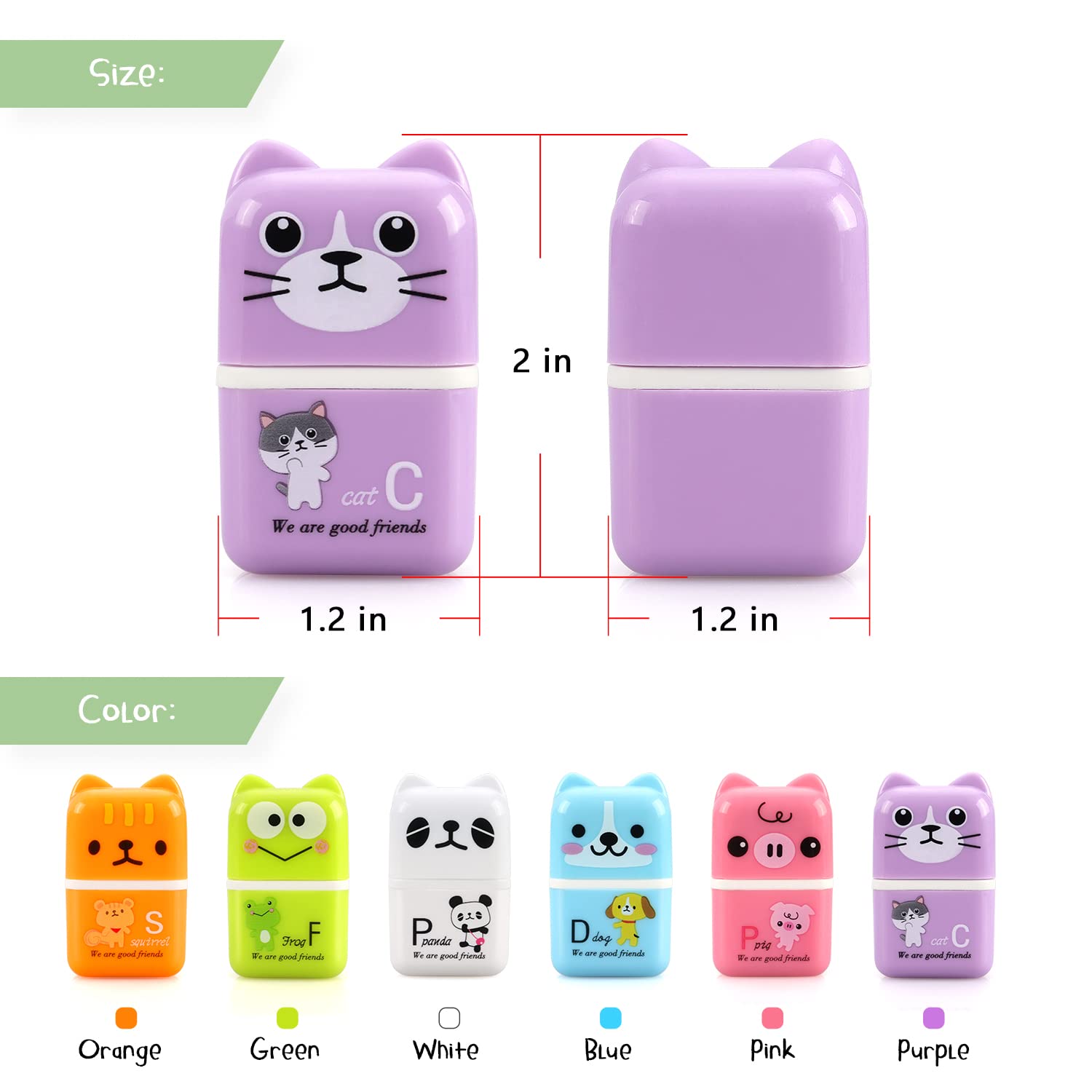 Erasers with cover and roller featuring cartoon animal design