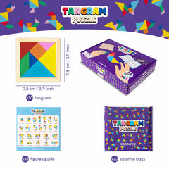 Tangram puzzle wooden 7 pieces 3.9 x 3.9 inch size