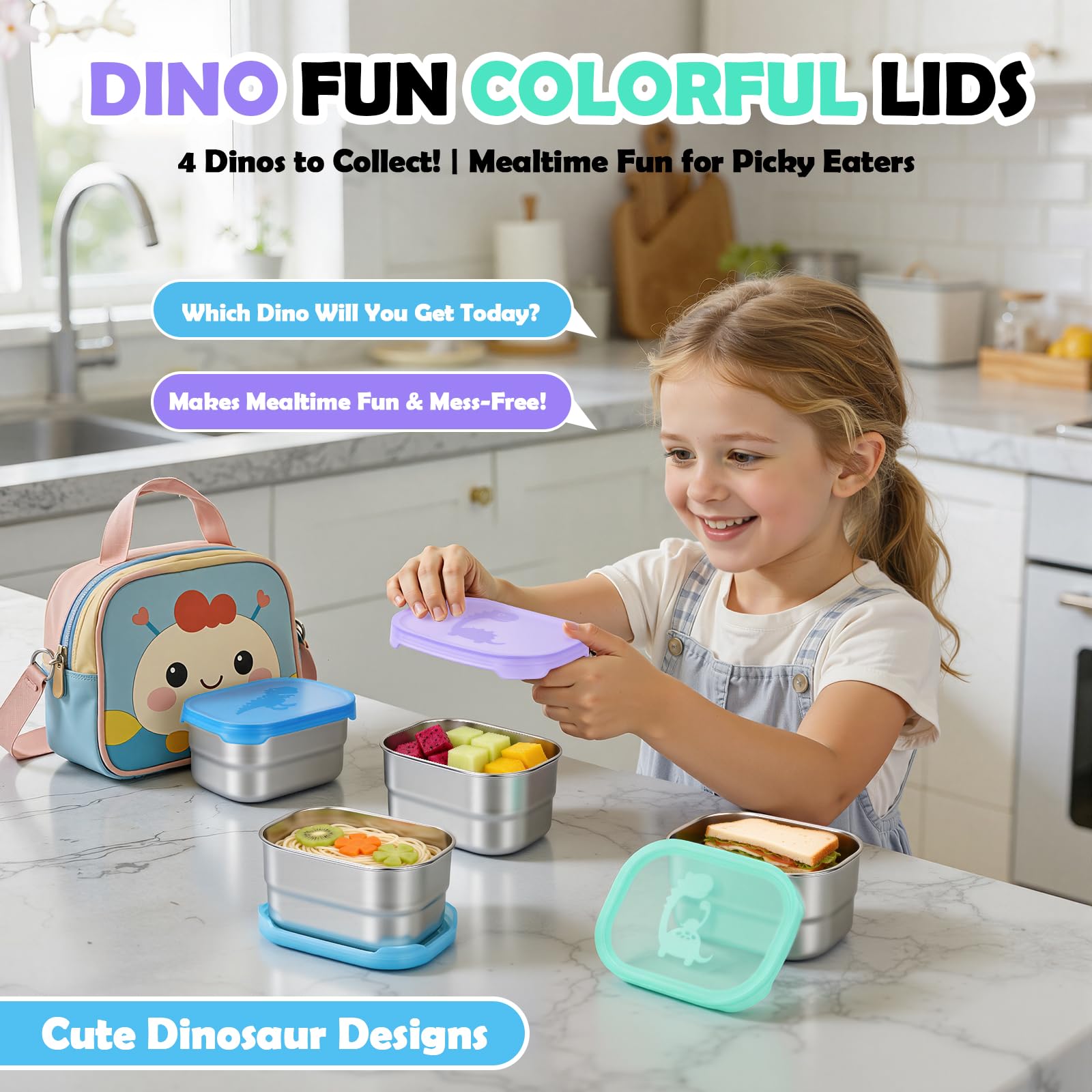 4×230ml capacity stackable metal snack boxes for kids