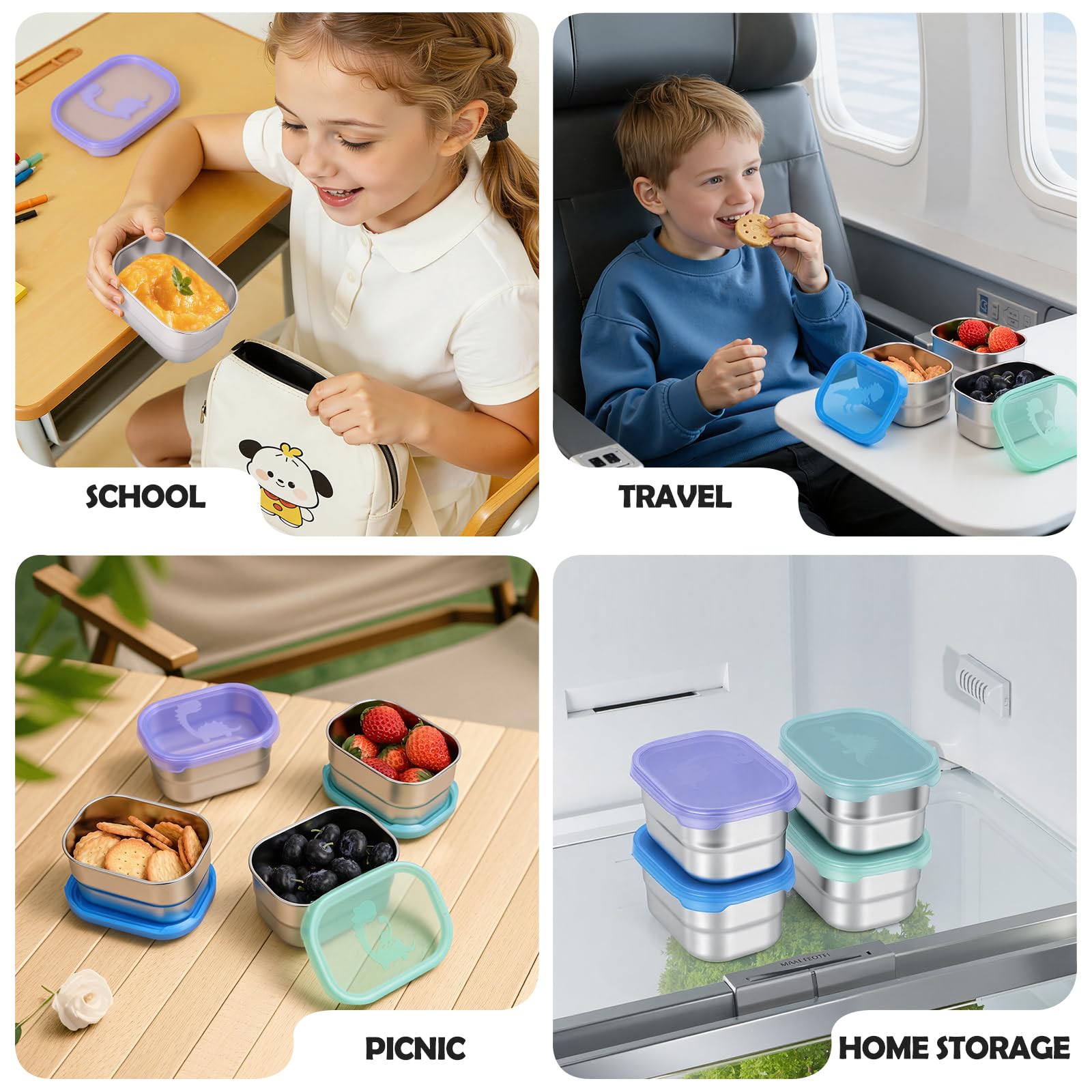 Dishwasher-safe freezer-safe stainless steel snack boxes