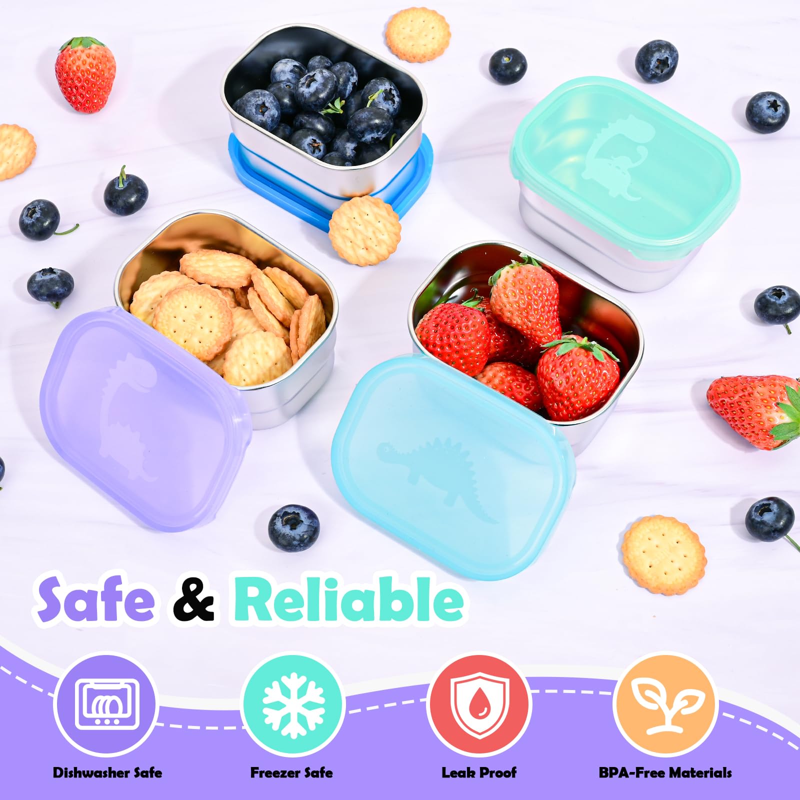 Durable rust-resistant stainless steel snack containers for daycare