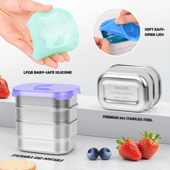 LFGB certified silicone lid on stainless steel snack container