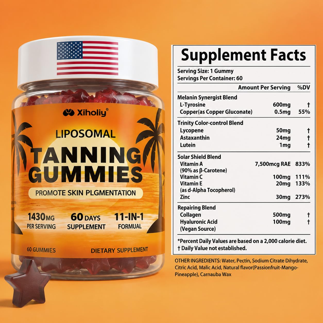Astaxanthin tanning gummies women 60 servings bottle