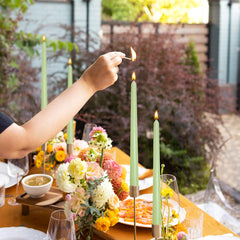 10 inch sage green taper candle close up