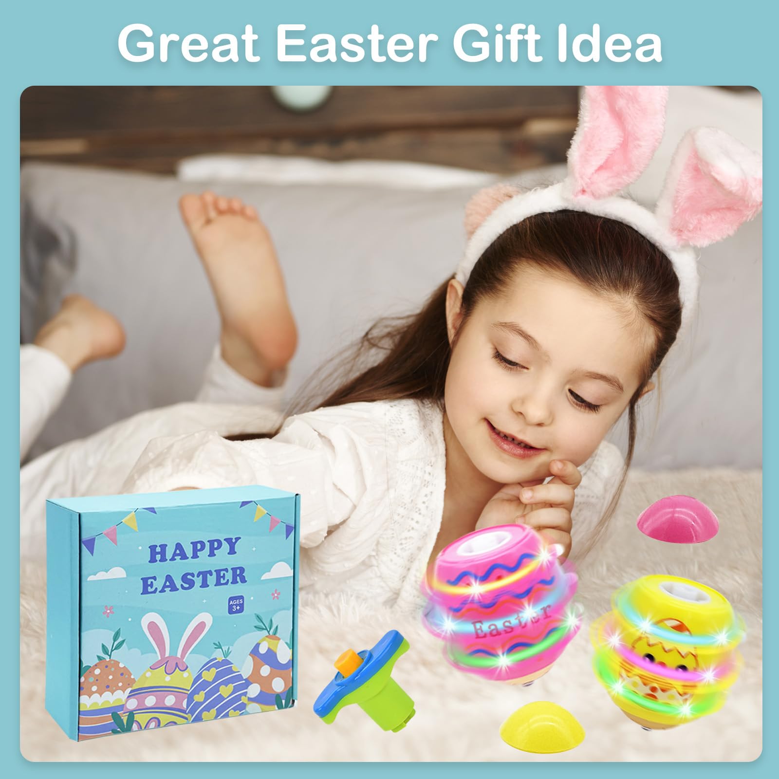 Glow in the dark Easter toy tops for egg hunts by Taranovi