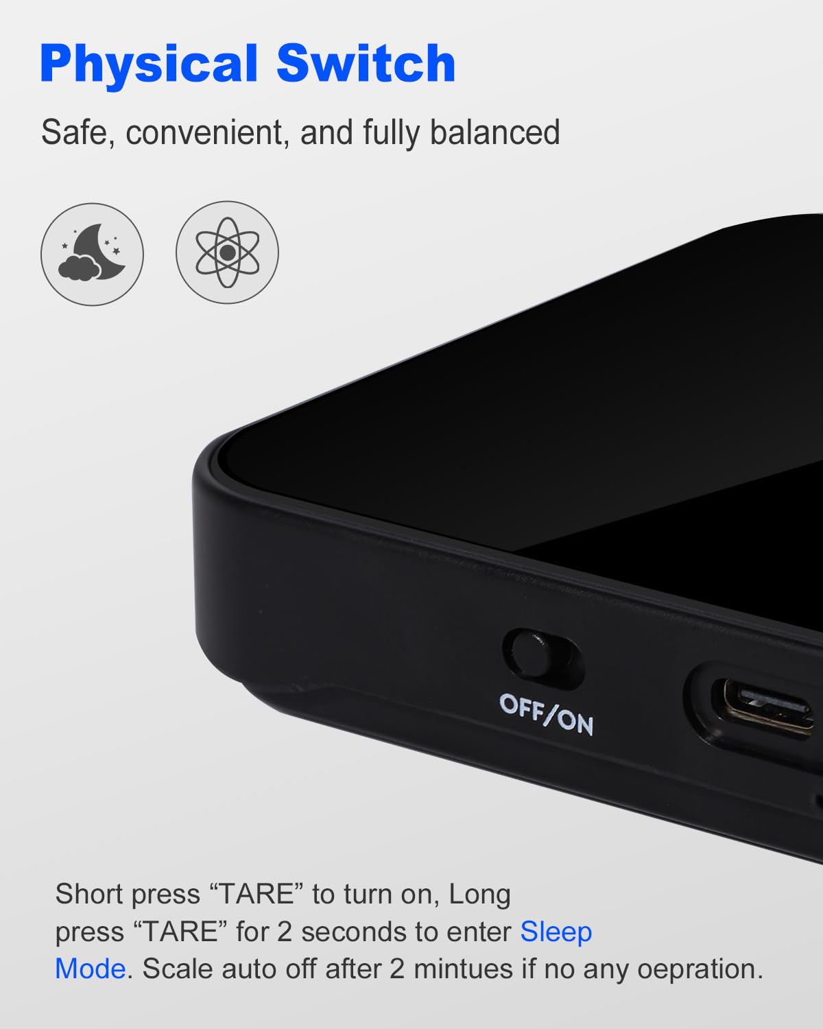 tare and timer features on Mini Coffee Scale Digital