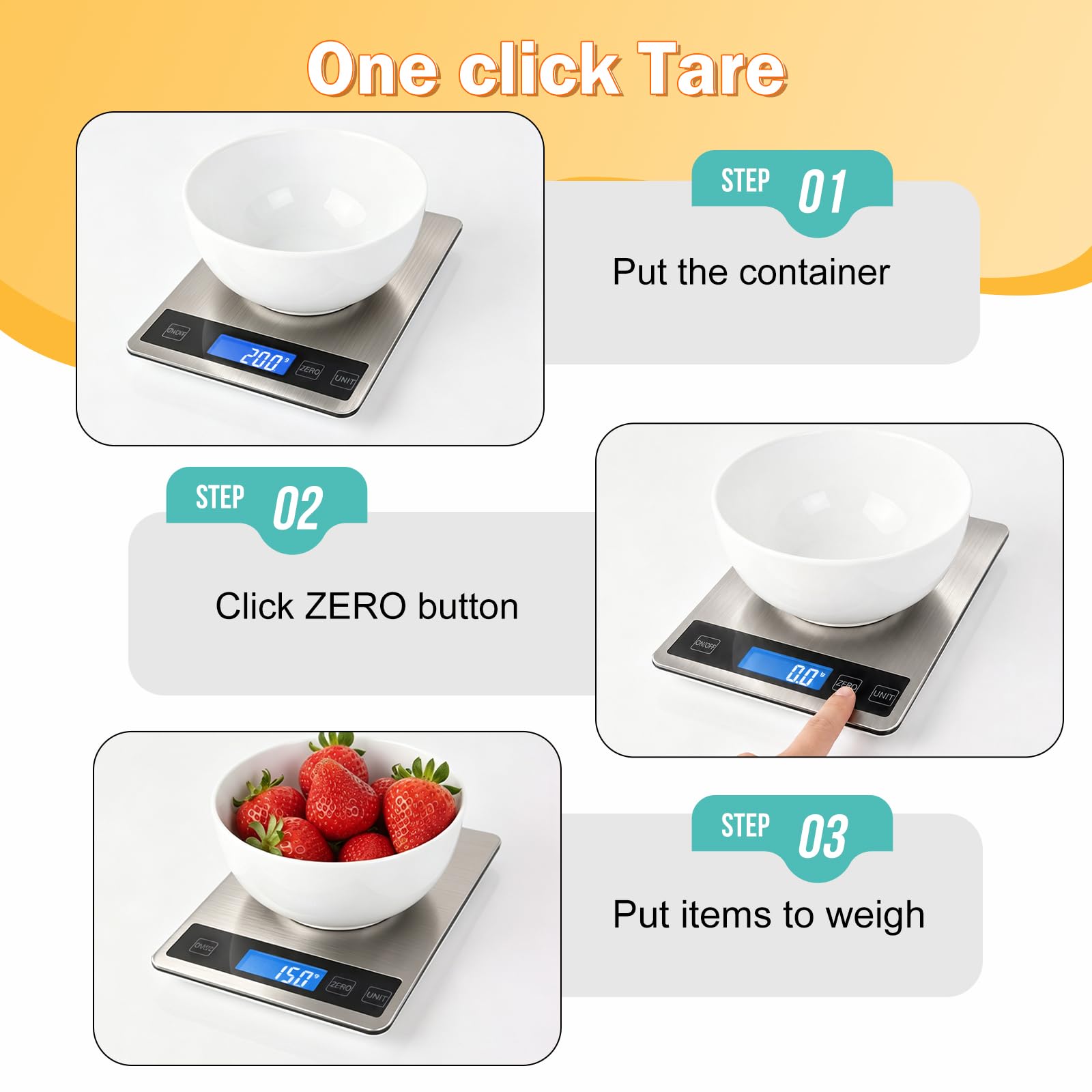 tare function for accurate ingredient measurement