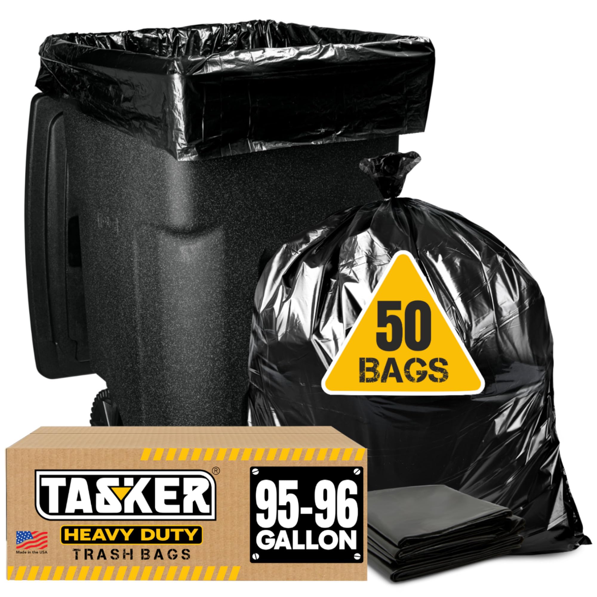 Tasker 95-96 gallon trash bags for outdoor rollaway cans