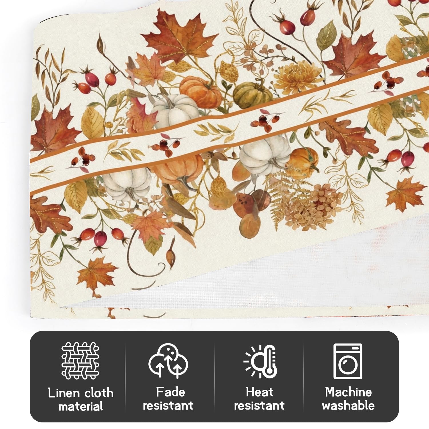 Sunflower pumpkin leaves runner design on table