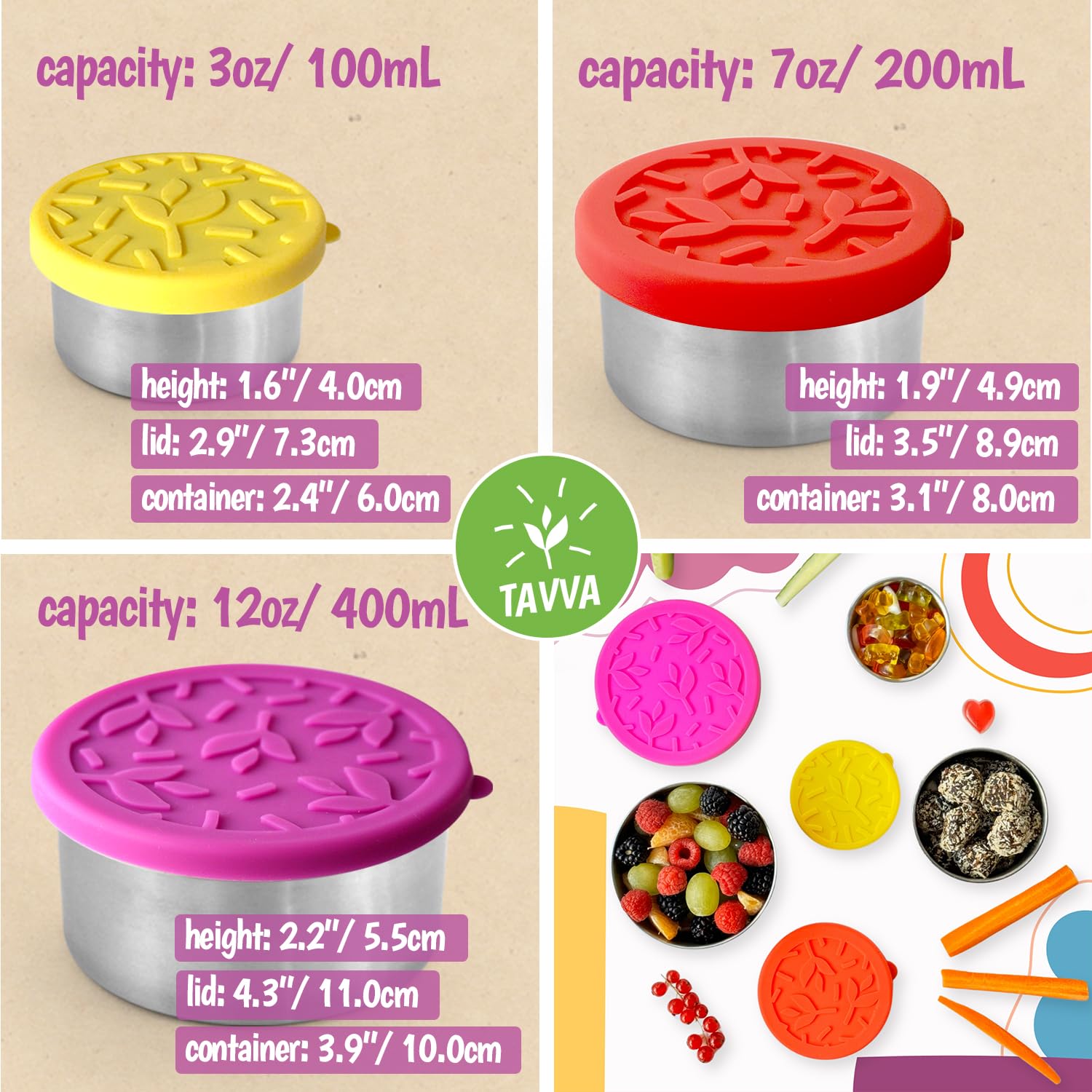 close up Tavva 7oz snack container