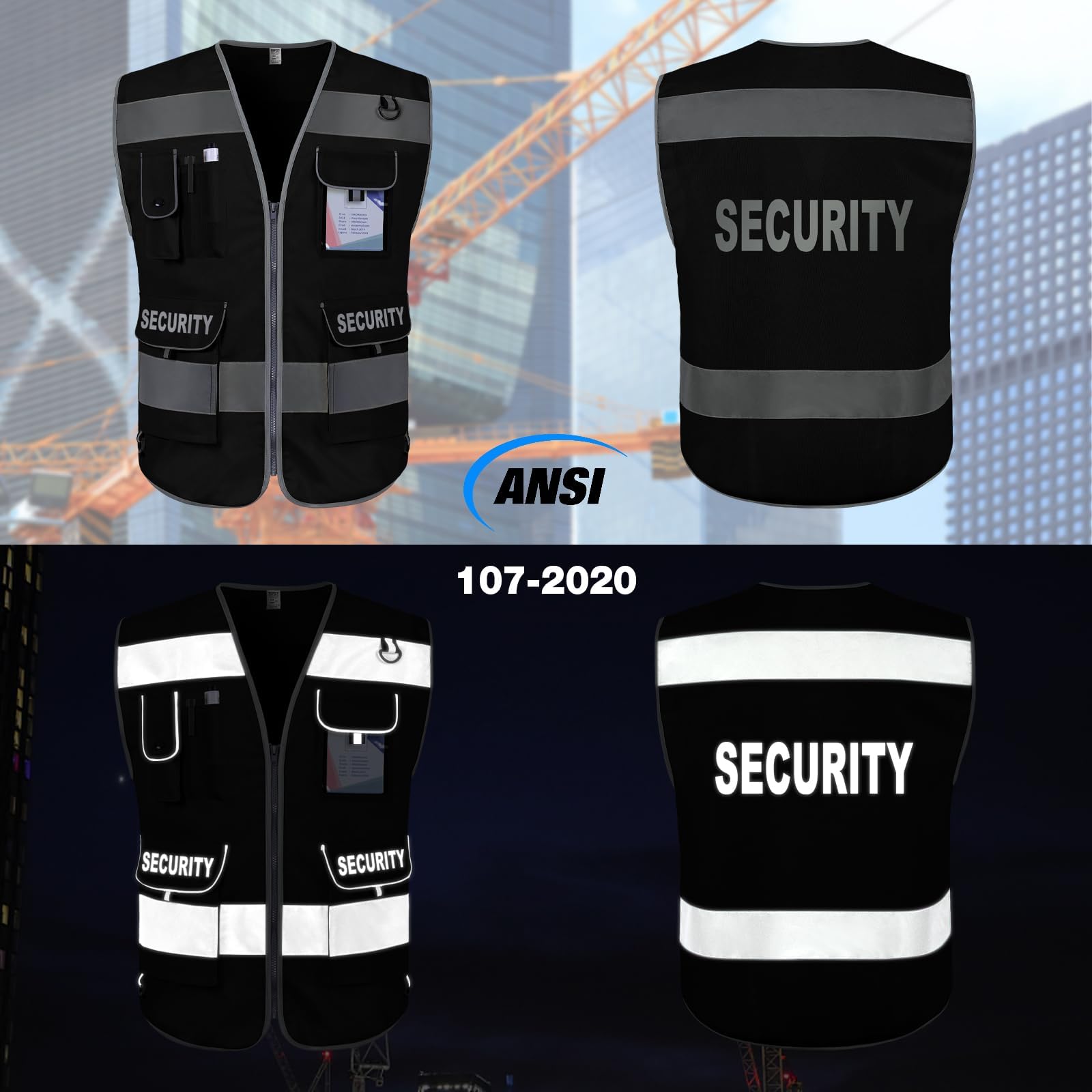 Nine pocket layout on safety vest for guards