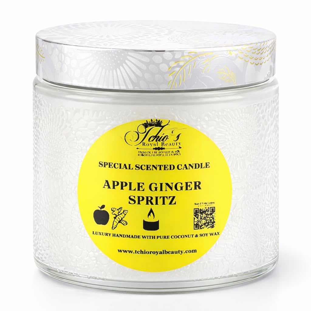 Tchio's Royal Beauty Apple Ginger Spritz candle in a 10 oz frosted glass jar