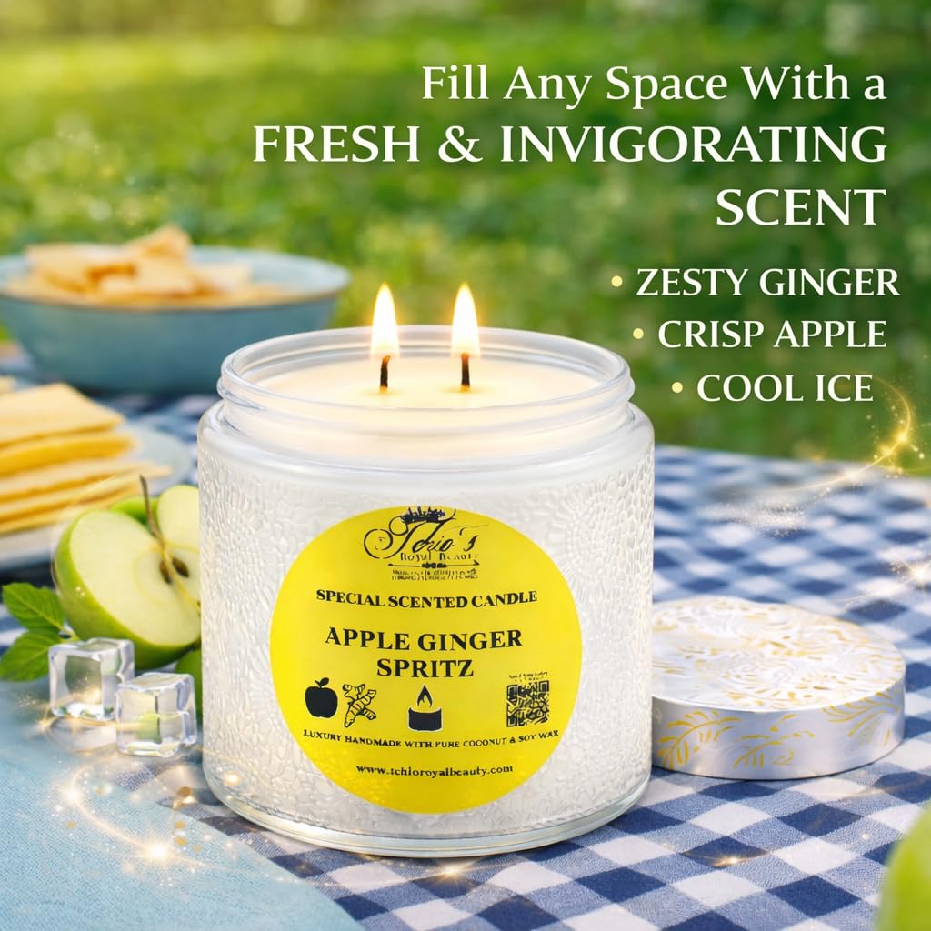 Gift-ready packaging for Tchio's Royal Beauty Apple Ginger Spritz candle