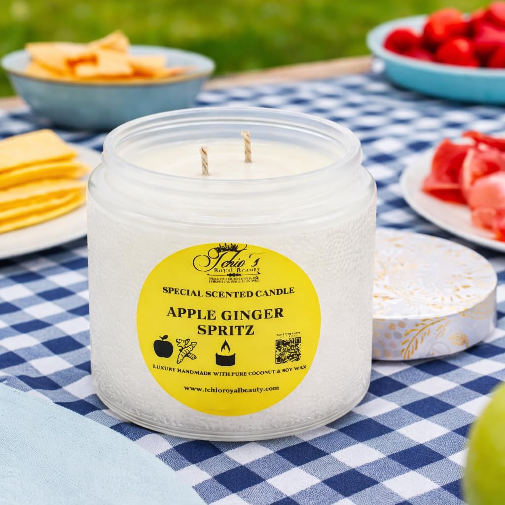 Frosted glass jar candle with decorative lid by Tchio's Royal Beauty