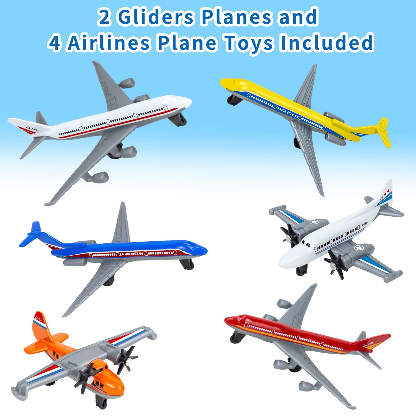 Diecast airplane toys with glider and airline designs