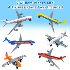 Diecast airplane toys with glider and airline designs
