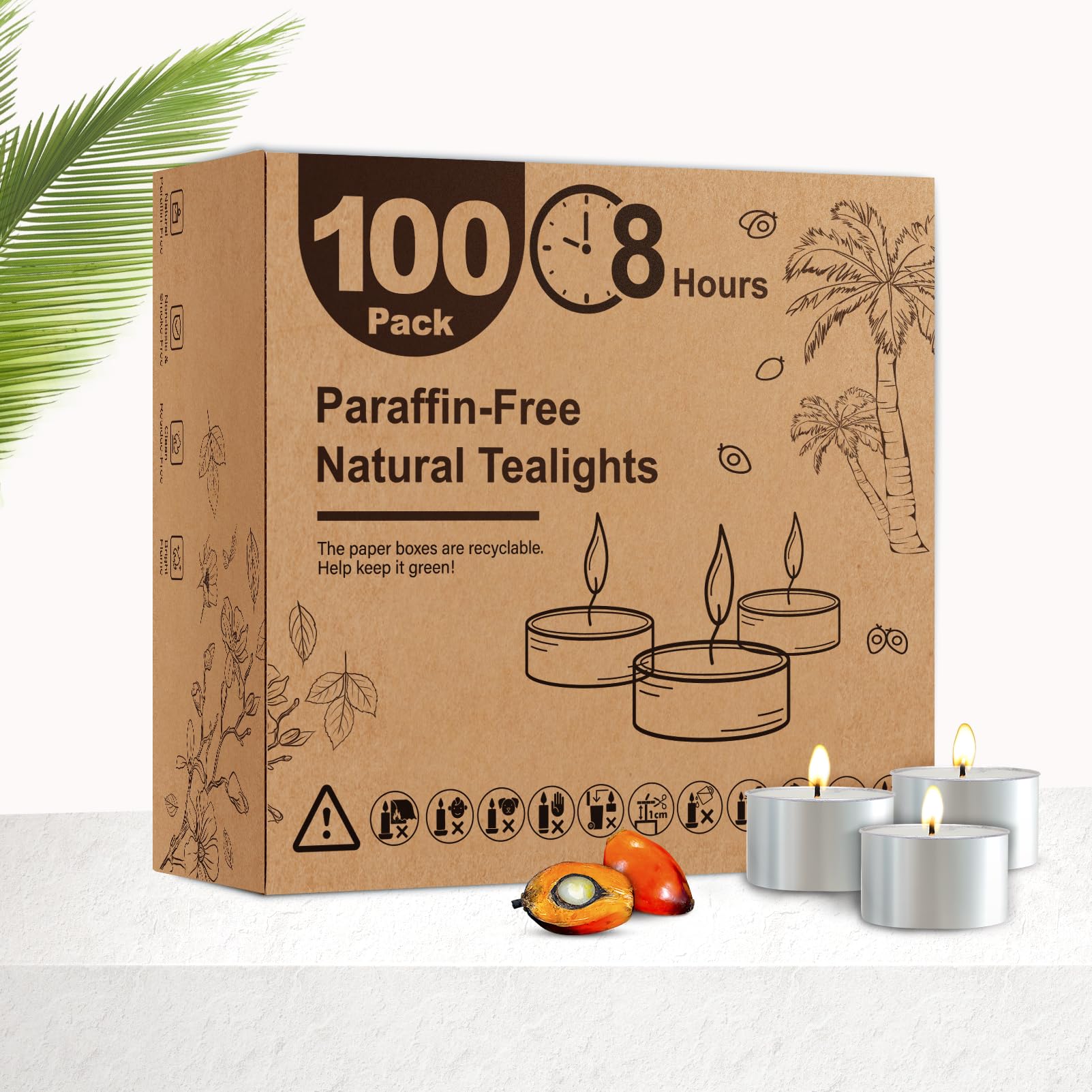 Tea Candles 100 Pack palm wax unscented tea lights with cotton wick