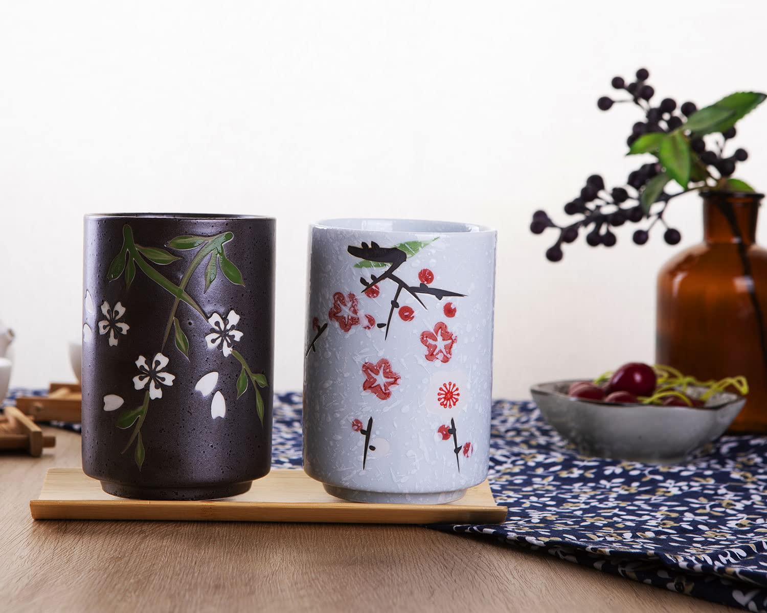 Floral hand-painted teacups WHJY 10oz 2-pack