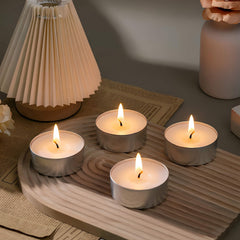 Close up unscented white tea lights with lead-free wick