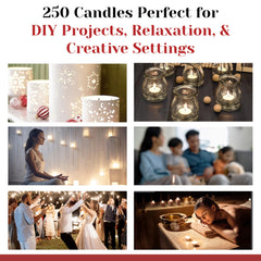 Tea light candles with 4.5 hour burn time in metal cups