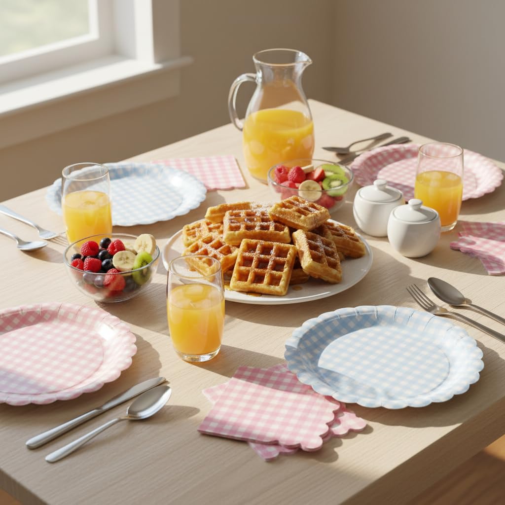 Napkins for picnics and brunches in pink blue plaid