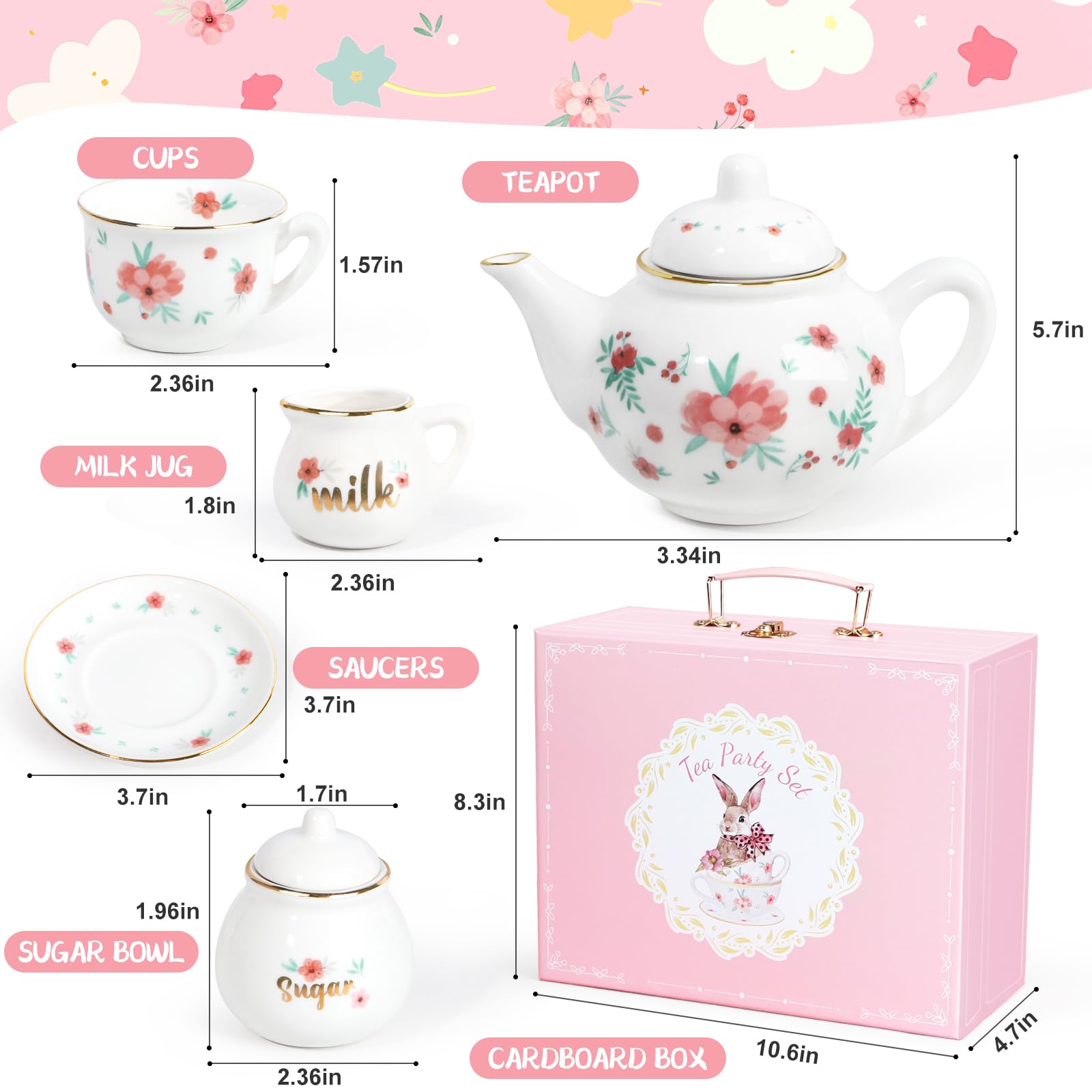 Four tea cups and four saucers for little girls tea party