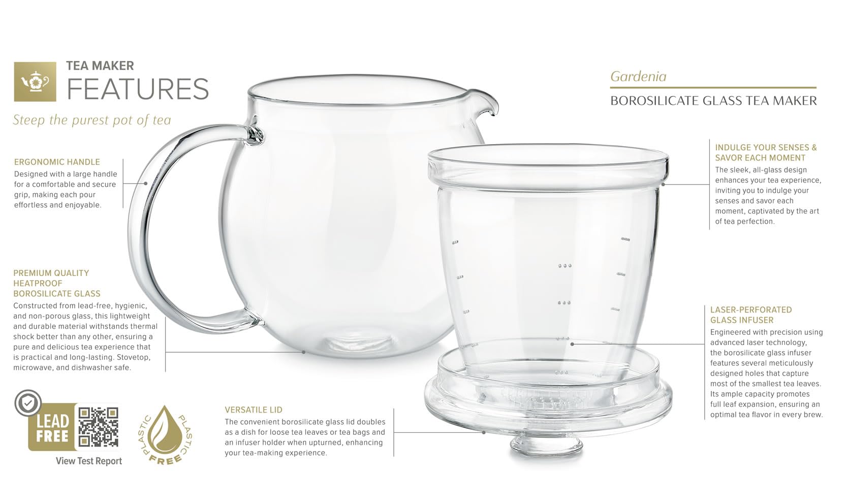 Teabloom Gardenia borosilicate glass teapot 27 oz