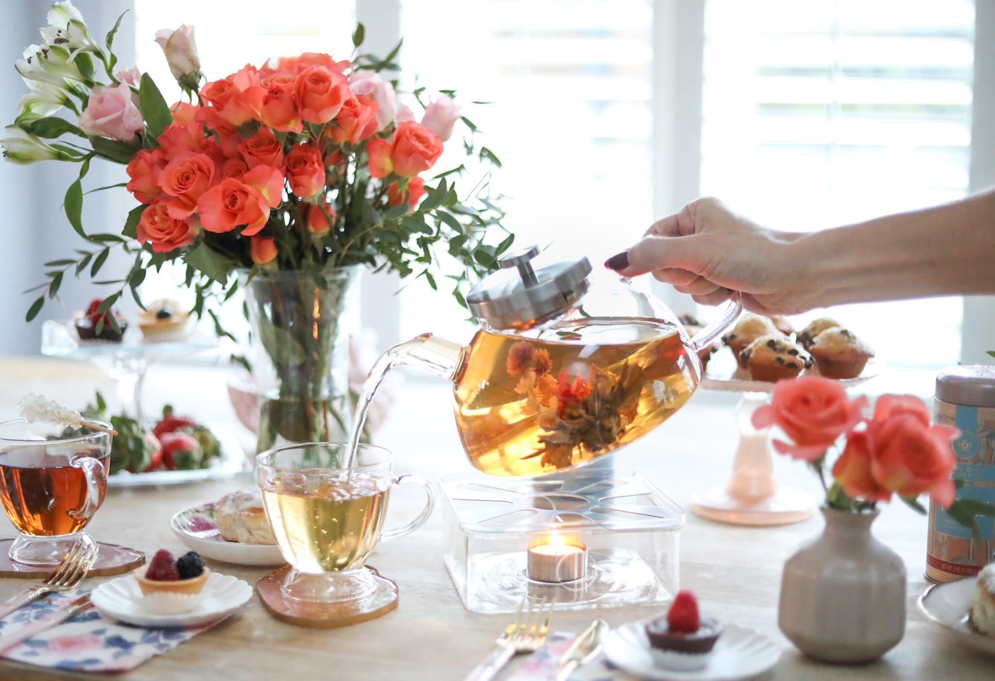 Laser-cut microdot infuser for loose-leaf tea in Balance teapot