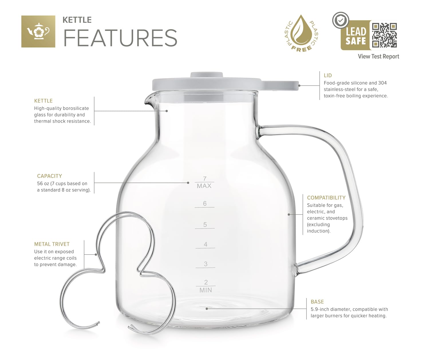 Purity borosilicate glass kettle close view