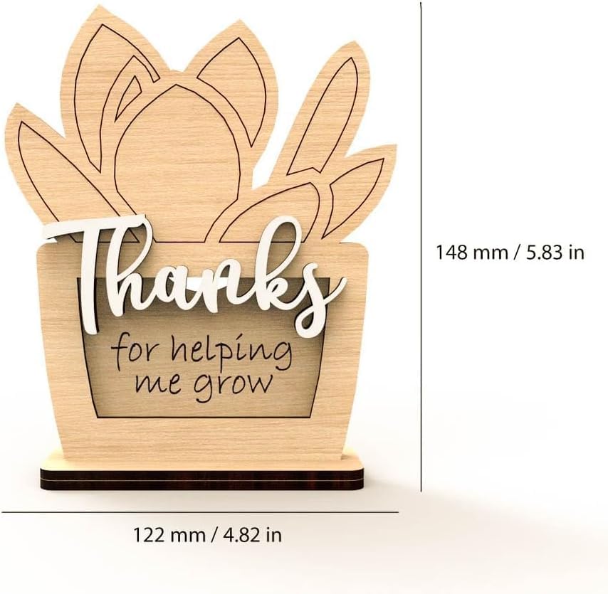 6-inch wooden card holder with succulent motif on desk