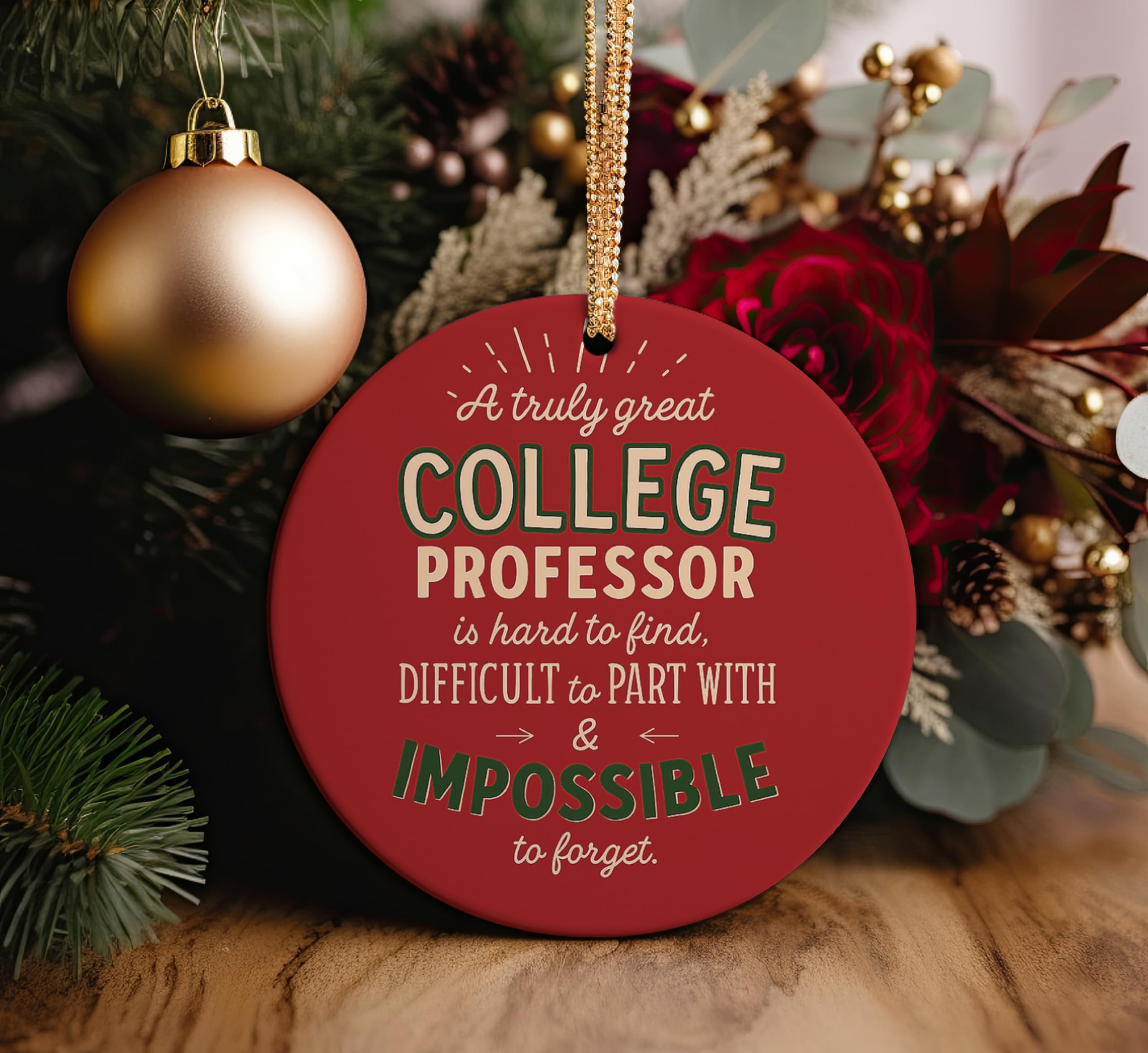 Gift-ready ornament with red and gold ribbons and box