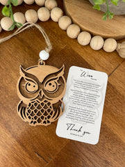 Gift ready owl ornament in cotton pouch