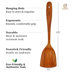 Hand-sanded teak spatula with smooth finish