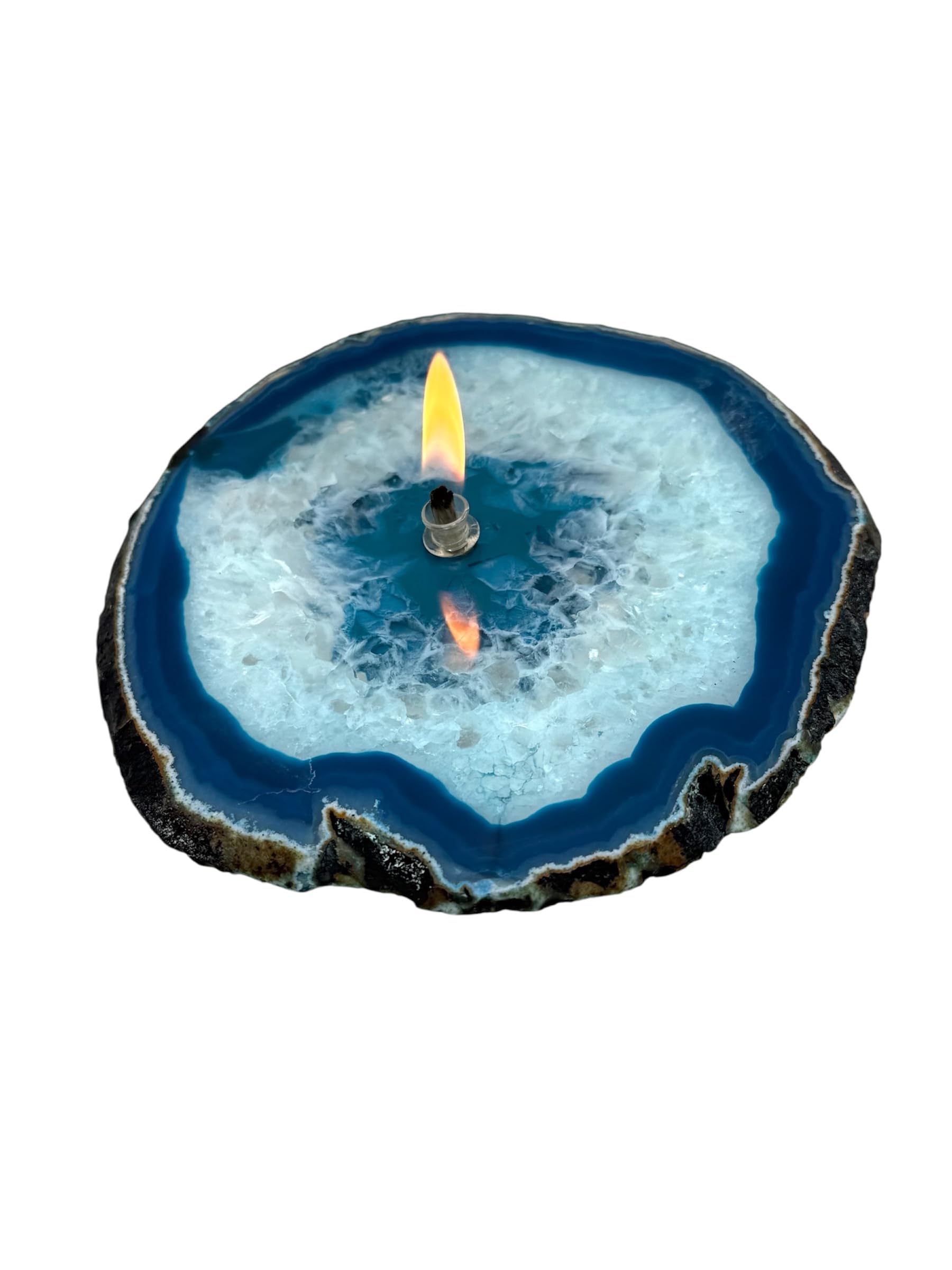 Teal Agate Rock Oil Candle with glass reservoir