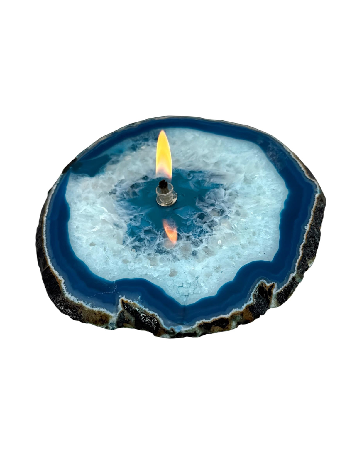 Teal Agate Rock Oil Candle with glass reservoir