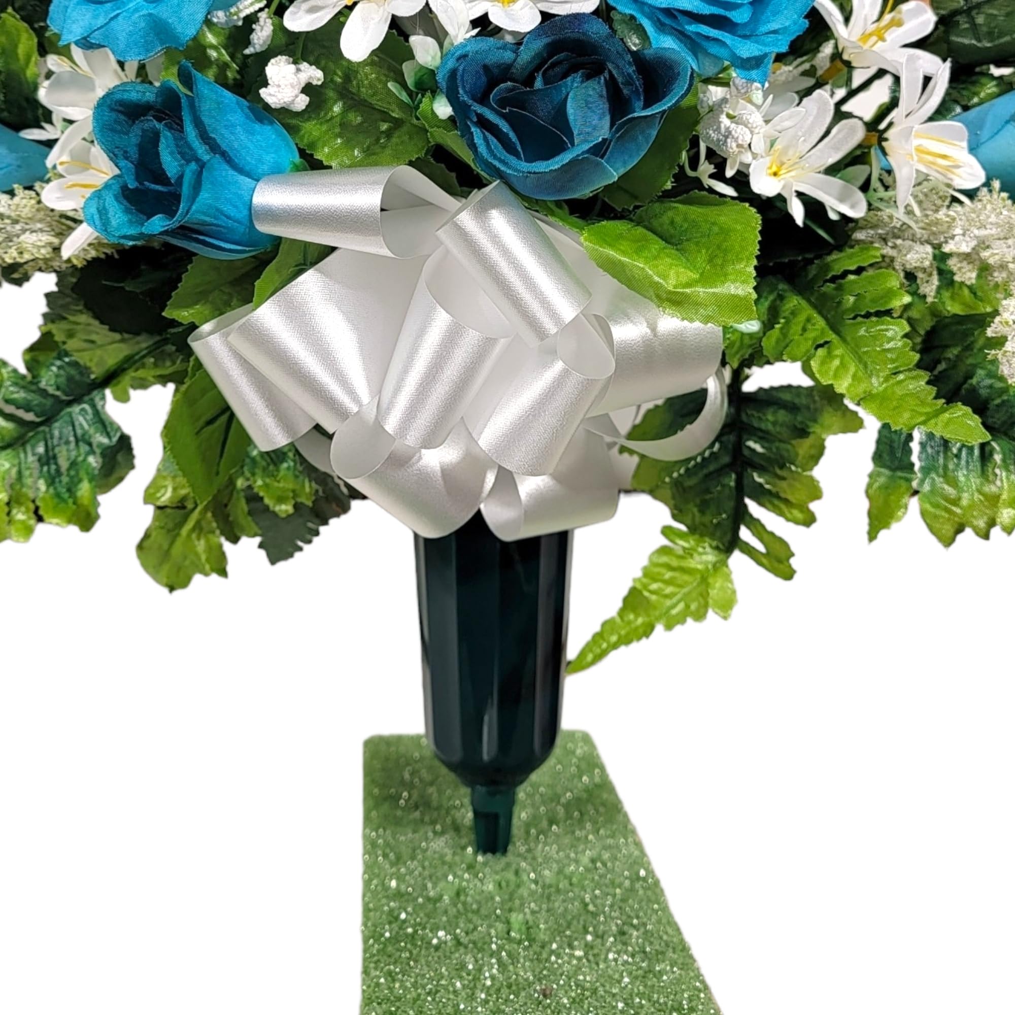 Durable faux floral materials used in cemetery display