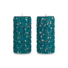 Teal Red Pink Gold Silver Pillar Candles Set of 2