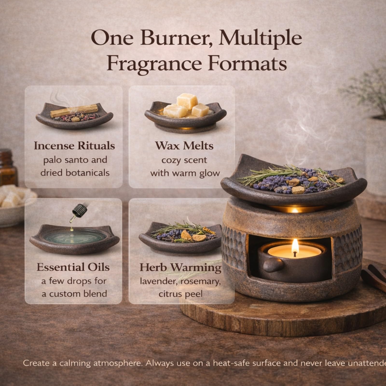 Tealight wax warmer feature on Zen Ceramic holder