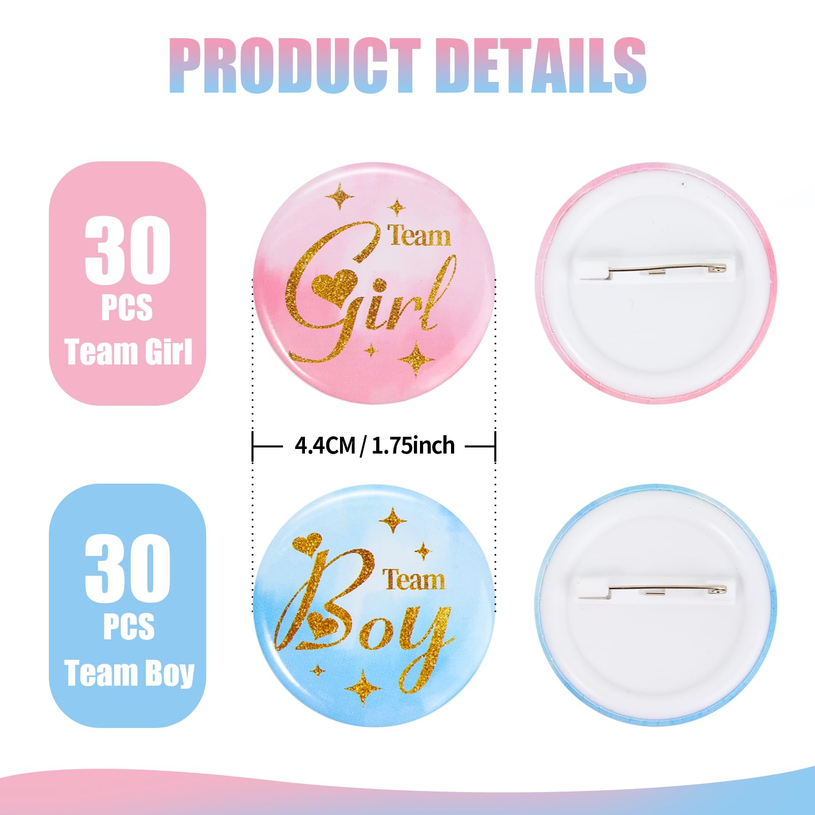 Blue Team Boy button pin from gender reveal pins set