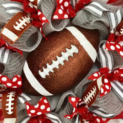 Handmade wreath crafted by skilled artisans featuring team colors