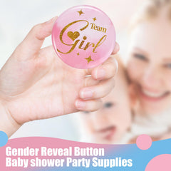 60 piece gender reveal pins displayed in two color styles
