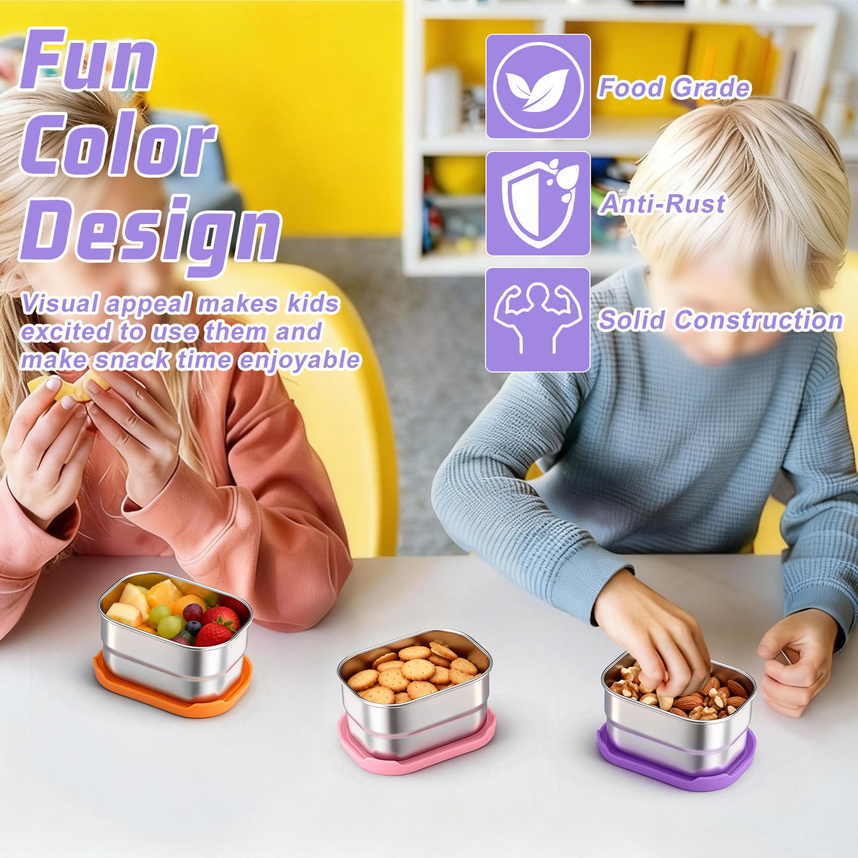 Pink lid TeamFar 3 pack kid snack containers