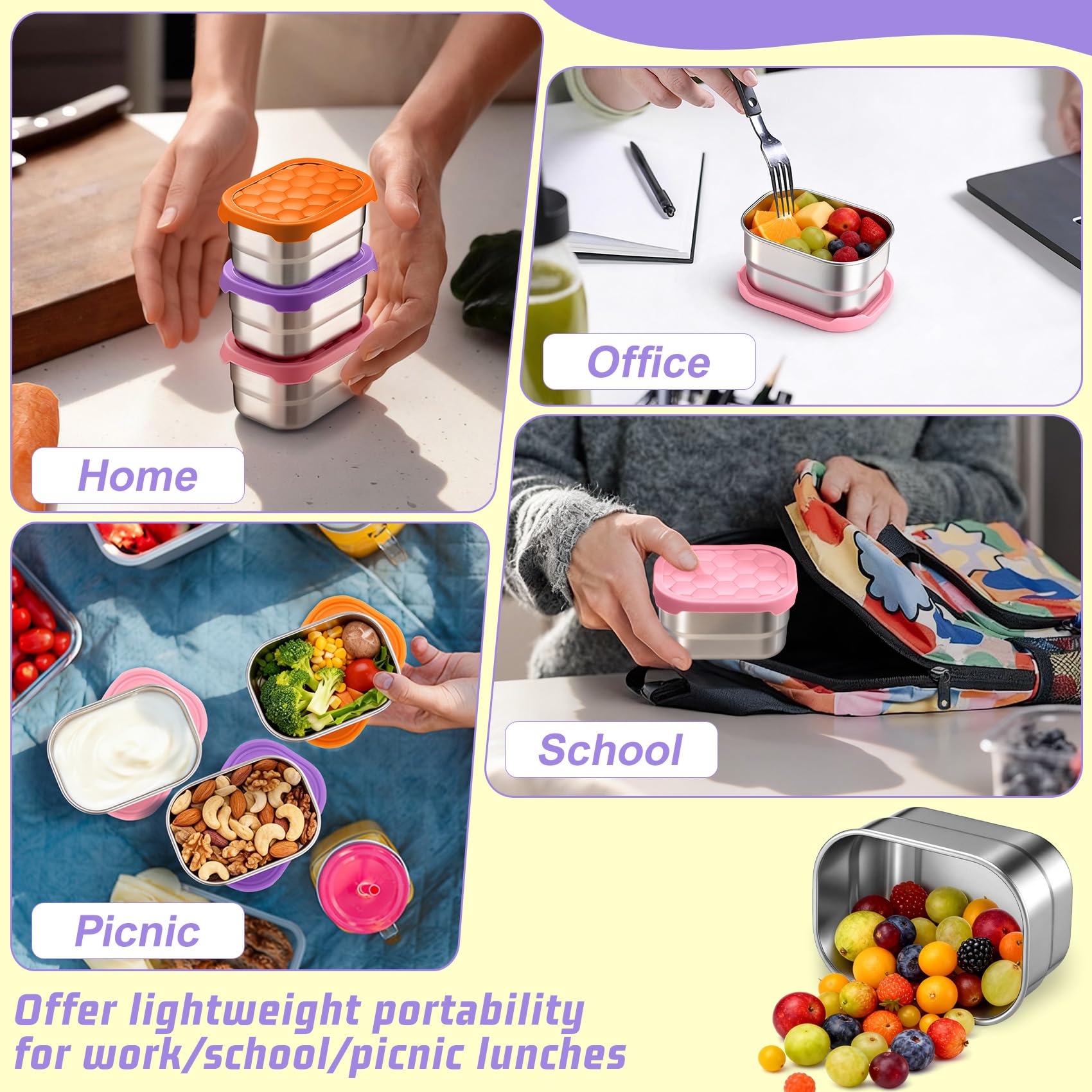 Purple lid TeamFar 3 pack kid snack containers